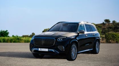 Front three-quarter view of a black Mercedes-Maybach GLS 600 luxury SUV parked outdoors.